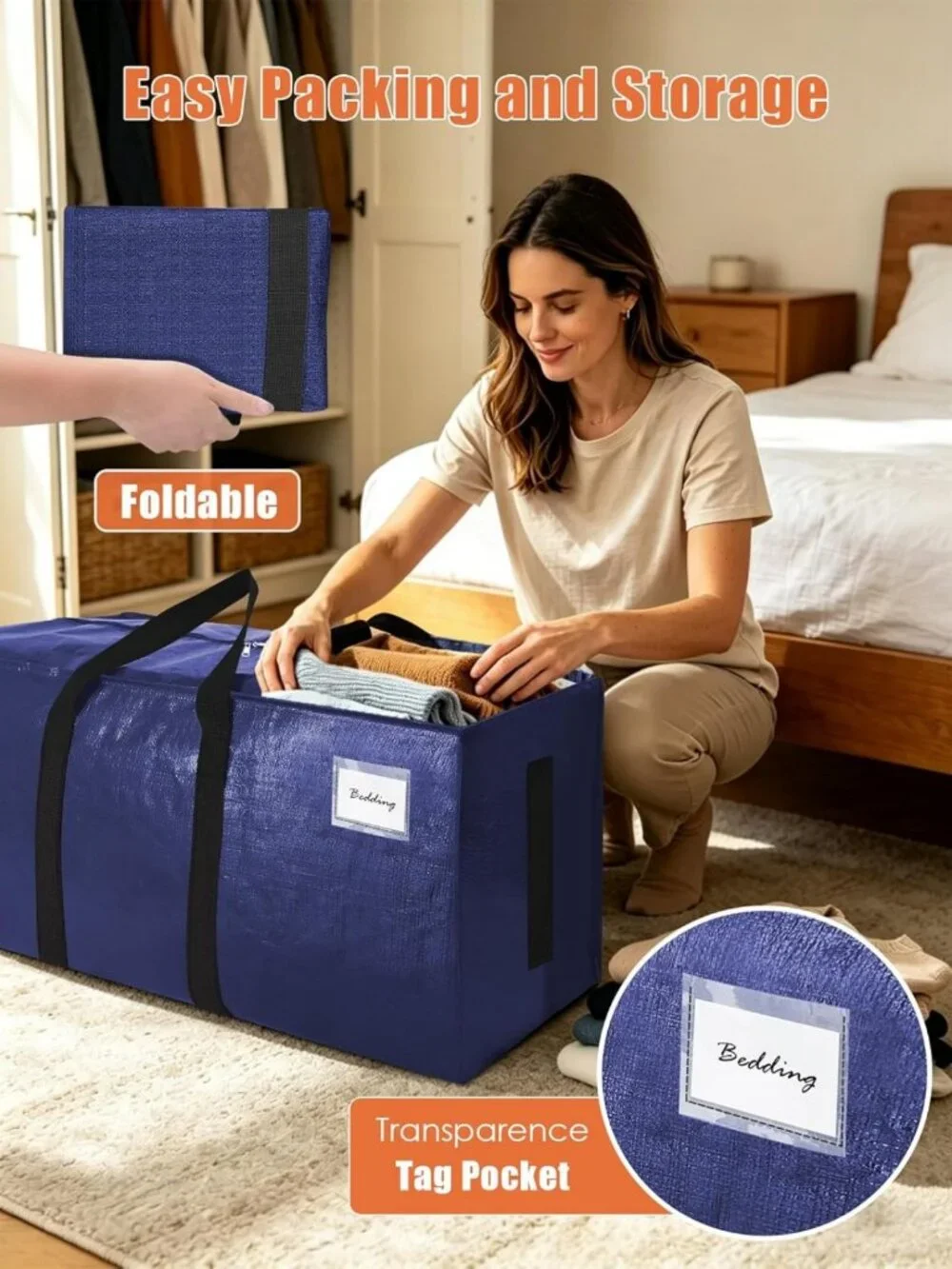 Extra Large Heavy-Duty Moving Bags - 8 Pack, Space-Saving Storage Totes, 24 Gal